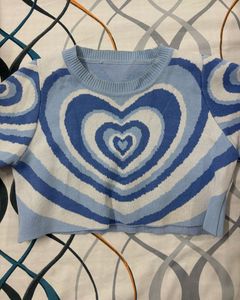 Blue Heart Pattern Crop Top