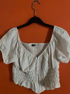 White Puff Sleeve Crop Top