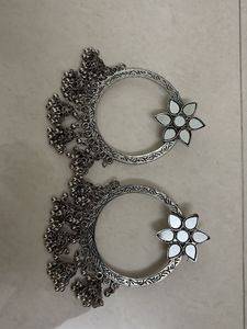 Silver Tone Floral Hoop Earrings