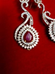 Classic White Stone With Ruby Earrings 🌹
