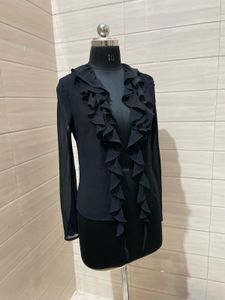 Mango Sequence Ruffled Black Blouse