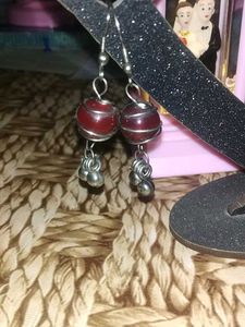 Red Beaded Dangle Earrings