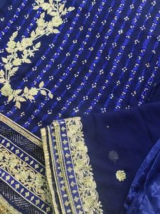 Elegant Blue &amp; Gold Embroidered Plazoo Kameez Set