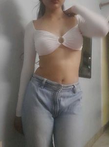 White Long Sleeve O-Ring Crop Top