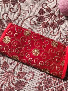 Red & Gold Embroidered Clutch