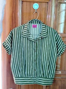 Striped Olive Green Cropped Blouse
