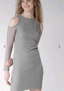 Women Grey Melange Self-Striped Sheath Dress