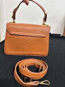 Tan Brown Slingbag With Hand Held
