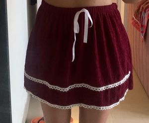 Maroon Skirt with Lace Trim