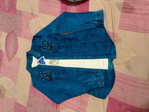 Denim Shirt Jacket &amp; Tee Set - XL