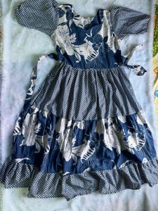 Blue Floral Print Midi Dress