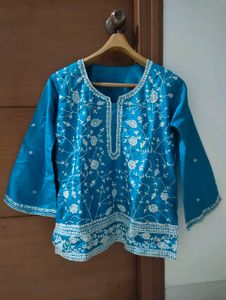 Blue Tussar Silk Kurti with Embroidery 💙