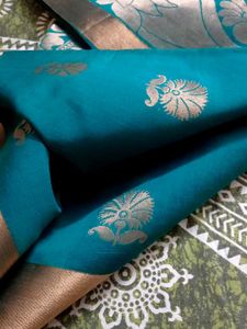 Kanchipuram Pattu  Silk Saree Peacock Colour