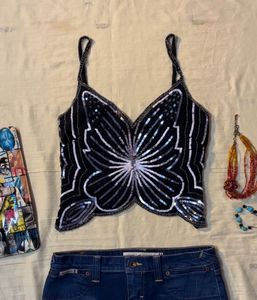 y2k Sequin Butterfly Tank Top