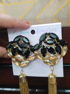 Black &amp; Gold Tassel Earrings