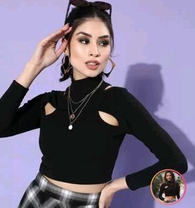Black Turtleneck Cutout Top
