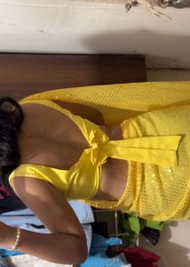 Yellow Sequin Party Saree with blause
