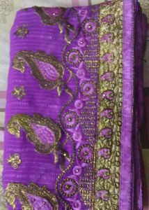 Purple Embroidered Saree