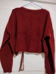 Maroon Knit Cropped Sweater