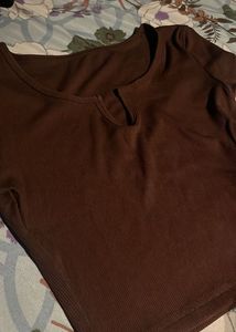Brown Ribbed Top