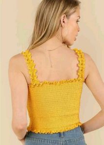 Yellow Smocked Crop Top