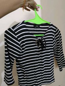 Black And White Strips Crop Top