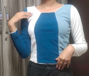 White & Blue Crop Top Women