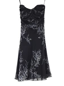 Strapless Black White Floral Dress With Pads