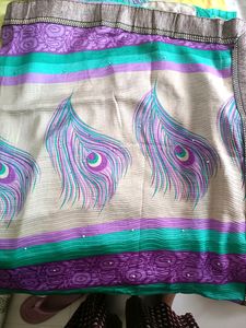 Chiffon Violet And Green Colour Saree