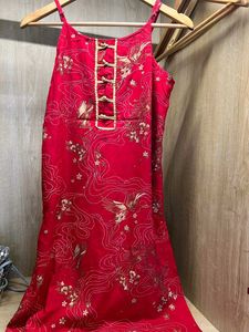 Red Crane Print Dress