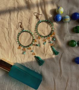 Boho Beaded Tassel Hoop Earrings