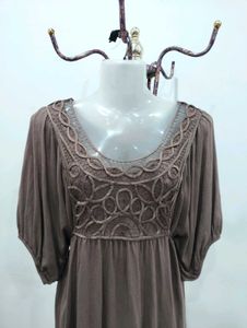Brown Embroidered Top