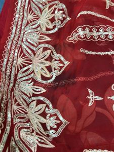 vintage red aari tari work saree