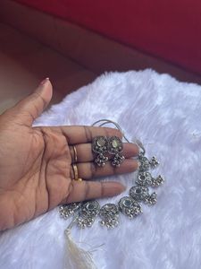 Silver mirror Indian jewelry set