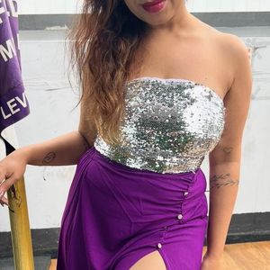 Pretty Sequin Bling Silver Party Shein Crop Top