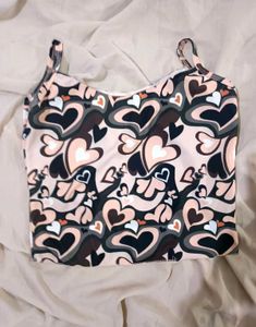 Heart Print Sleeveless Crop Top