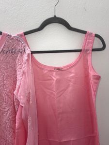 Pink Chikan Kurta With Inner