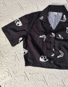 Butterfly Print Crop Shirt Top