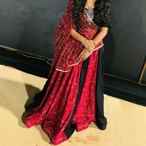 vintage look Red &amp; Black Lehenga Choli