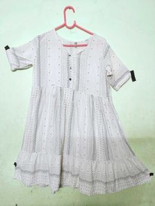Girls White Cotton Dress