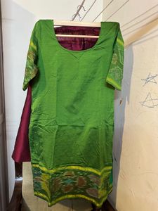 Green Kurti with Ikat Details