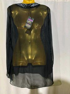 Sheer Black Fur Trim Tunic