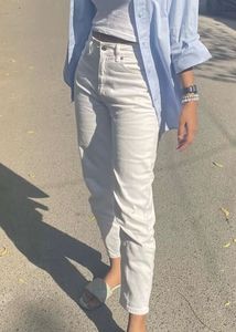 High-Waisted Straight Fit White Jeans