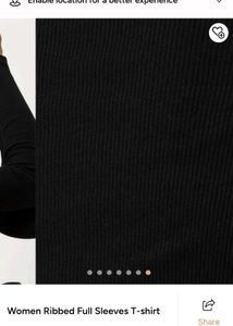 Women Ribbed Full Sleeves T-shirt - black