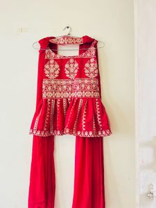 Red Embroidered Kurta Set