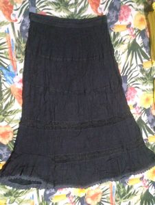 Tiered Black Lace Trim Skirt