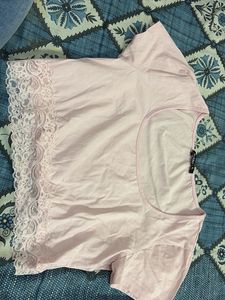 Pink Lace Trim Crop Top