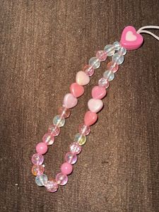 Pink Heart Beaded Phone Charm