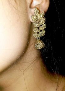 Golden Leaf Shape Earings With Stone Work💖