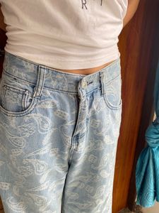 Paisley Print Wide Leg Jeans